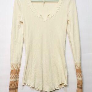 Free People Cream Cuff Thermal Top Boho Waffle Knit Long Sleeve Medium